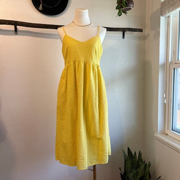 Cotton Yellow Eyelet Lace Strappy Midi Spring Summer Yellow Dress Size 10 - Picture 15 of 15